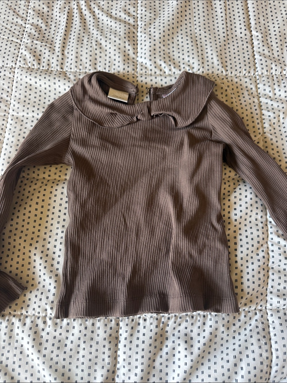 Zara Ribbed Long-Sleeve Top with Collar - Brown